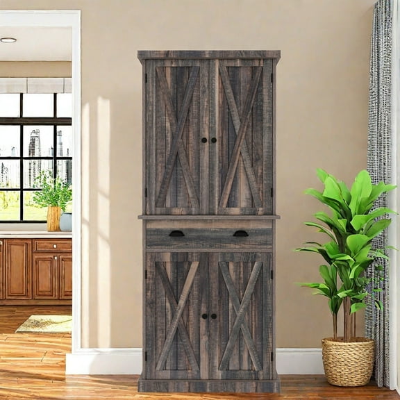 Uforic 71" Tall Farmhouse Kitchen Pantry Cabinet with Drawer and Adjustable Shelves, Rustic Gray