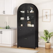 Uforic 71 Tall Kitchen Pantry with Door & Drawer, Arched Kitchen Pantry Storage Cabinet, Black