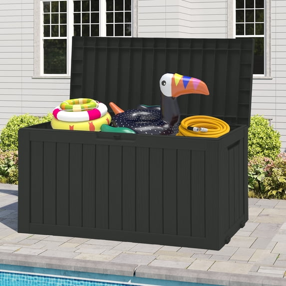 Uforic 72 Gallon Outdoor Resin Storage Box with Wheels, Patio Deck Box for Indoor & Outdoor Use, Ideal for Throw Pillows, Sports Gear & Yard Supplies, Black