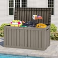 thumbnail image 1 of Uforic 72 Gallon Outdoor Resin Storage Box with Wheels, Patio Deck Box for Indoor & Outdoor Use, Ideal for Throw Pillows, Sports Gear & Yard Supplies, Light Brown, 1 of 8