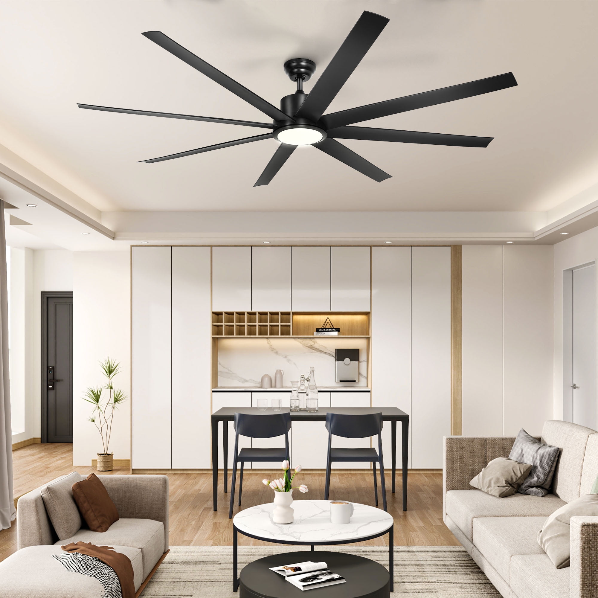 Uforic 72 Inch Black Ceiling Fans with Lights and Remote Control,8 Aluminum Blades with 6 Speed, Modern Ceiling Fans for Living Room,Garage