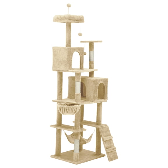 Uforic 75"Cat Tree for Large Cats ,Multi Level Play Tower Condo with Scratching Posts &Cat Caves & Comfortable Hammock, Pet Play Center, Beige