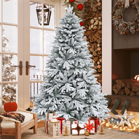 Uforic 7FT Pre-Lit Snow Flocked Canaan Fir Christmas Tree with 1687 Branch Tips & 330 Lights