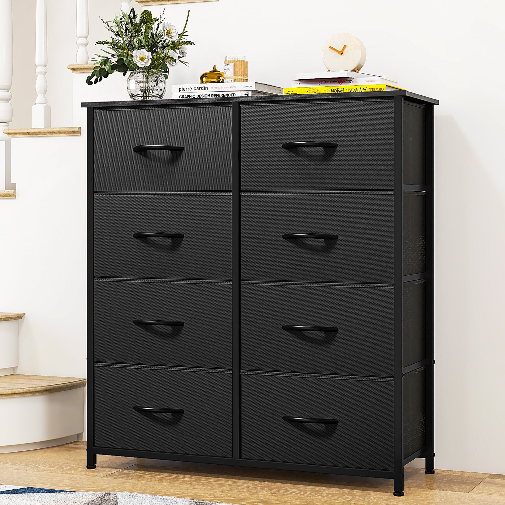 Uforic 8 Drawer Dresser, Chest of Drawers Fabric Storage Dressers for Living Room Black, Size: 33.7 inch Uforic 8 Drawer Dresser, Chest of Drawers Fabric Storage Dressers for Living Room Black, Size: 33.7 inch
