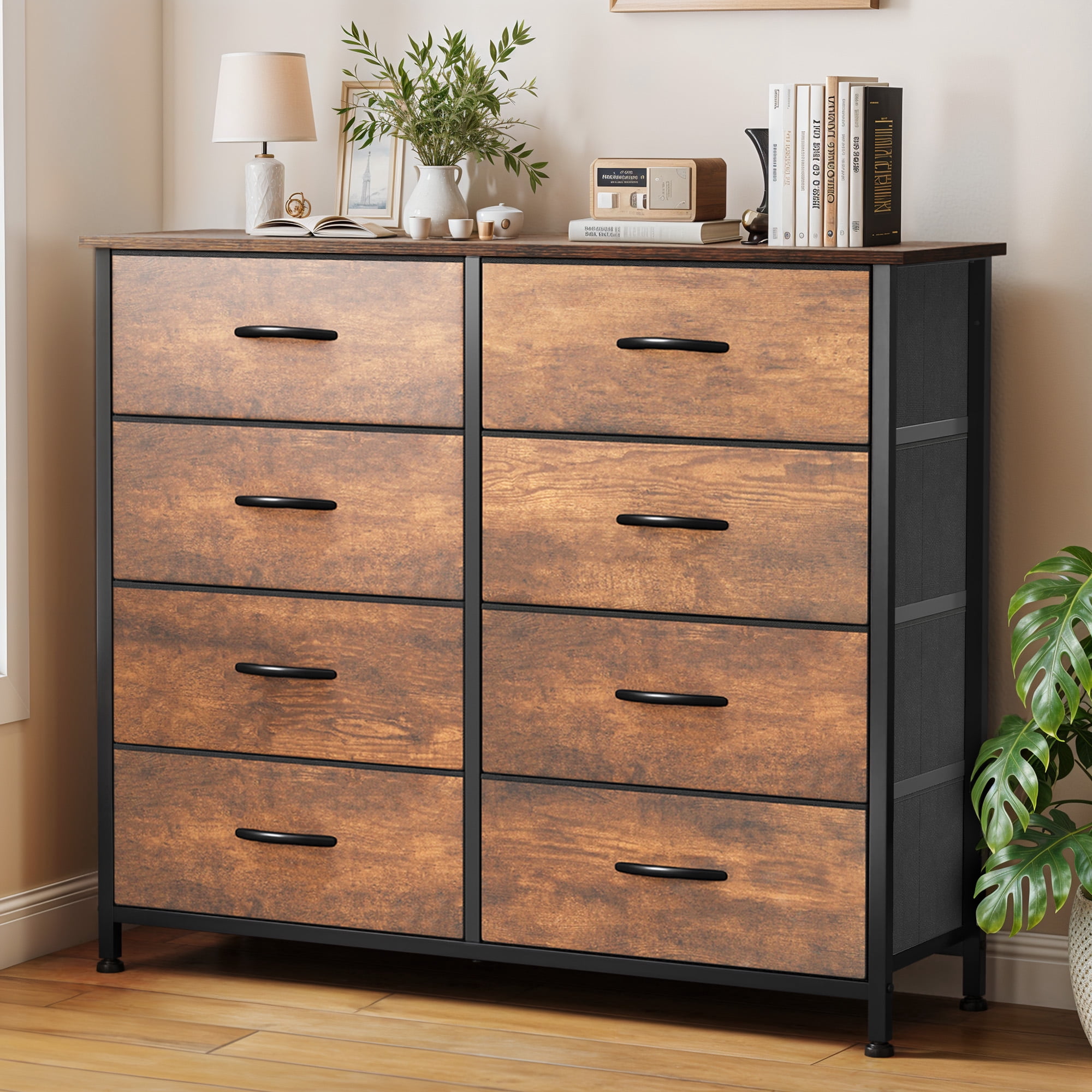 Uforic 8-Drawer Dresser Storage Cabinet Organizer For Living Room,Hallway,Durable Steel Frame, Wooden Top