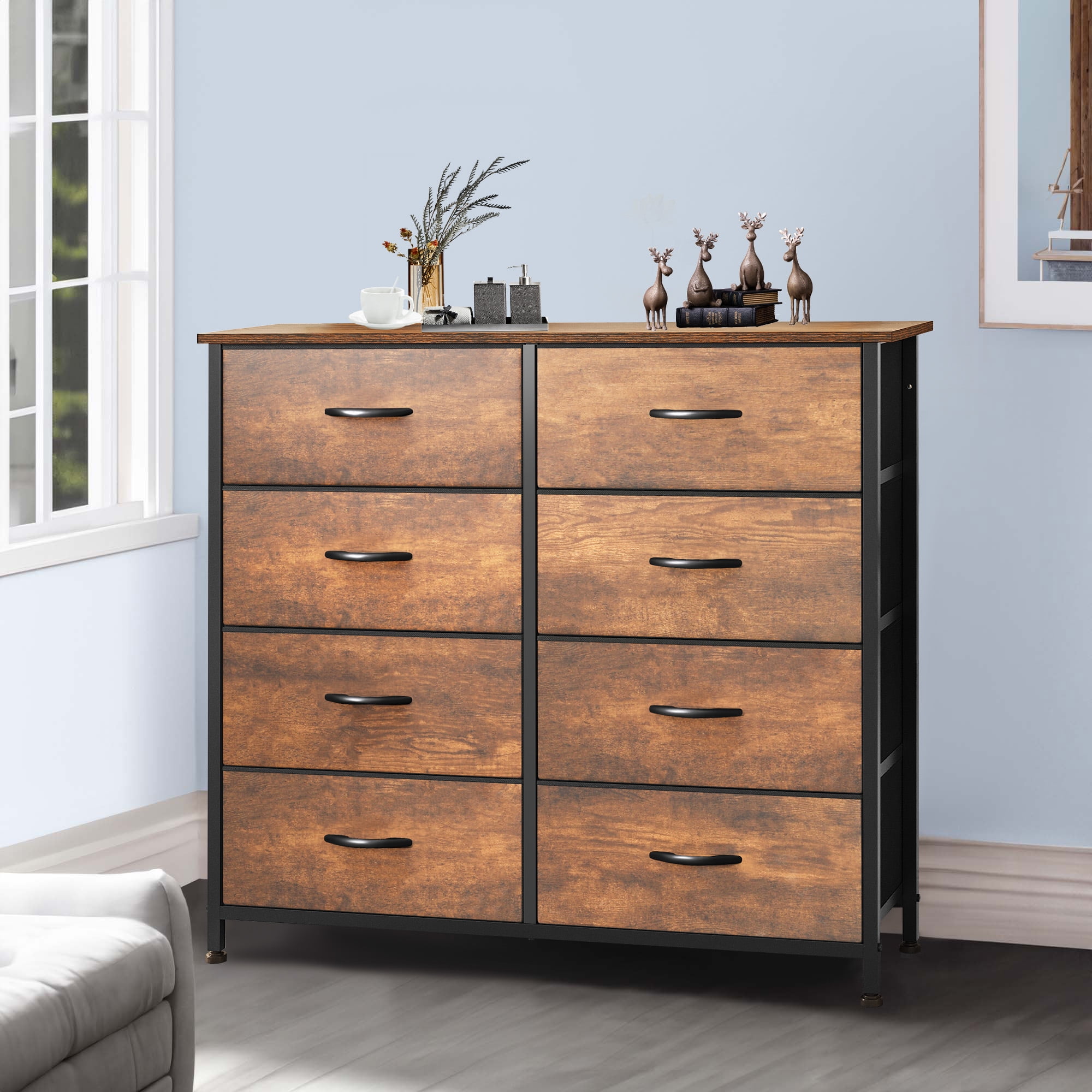 Uforic 8-Drawer Dresser Storage Cabinet Bedroom Organizer For Living Room,Hallway,Durable Steel Frame, Wooden Top