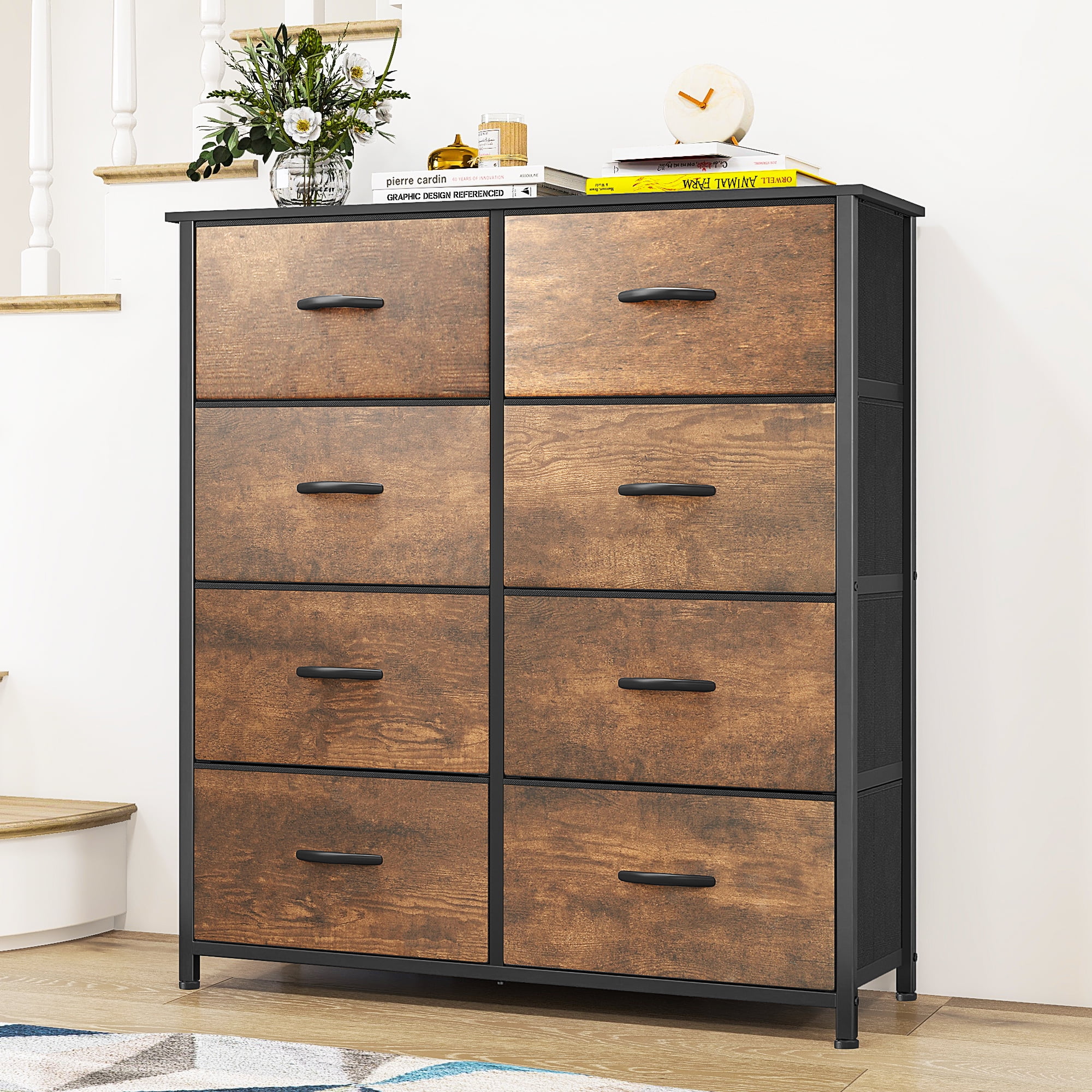 Uforic Rustic Brown 8-Drawer Fabric Dresser, Storage for & Living Room, for Adults & Teens