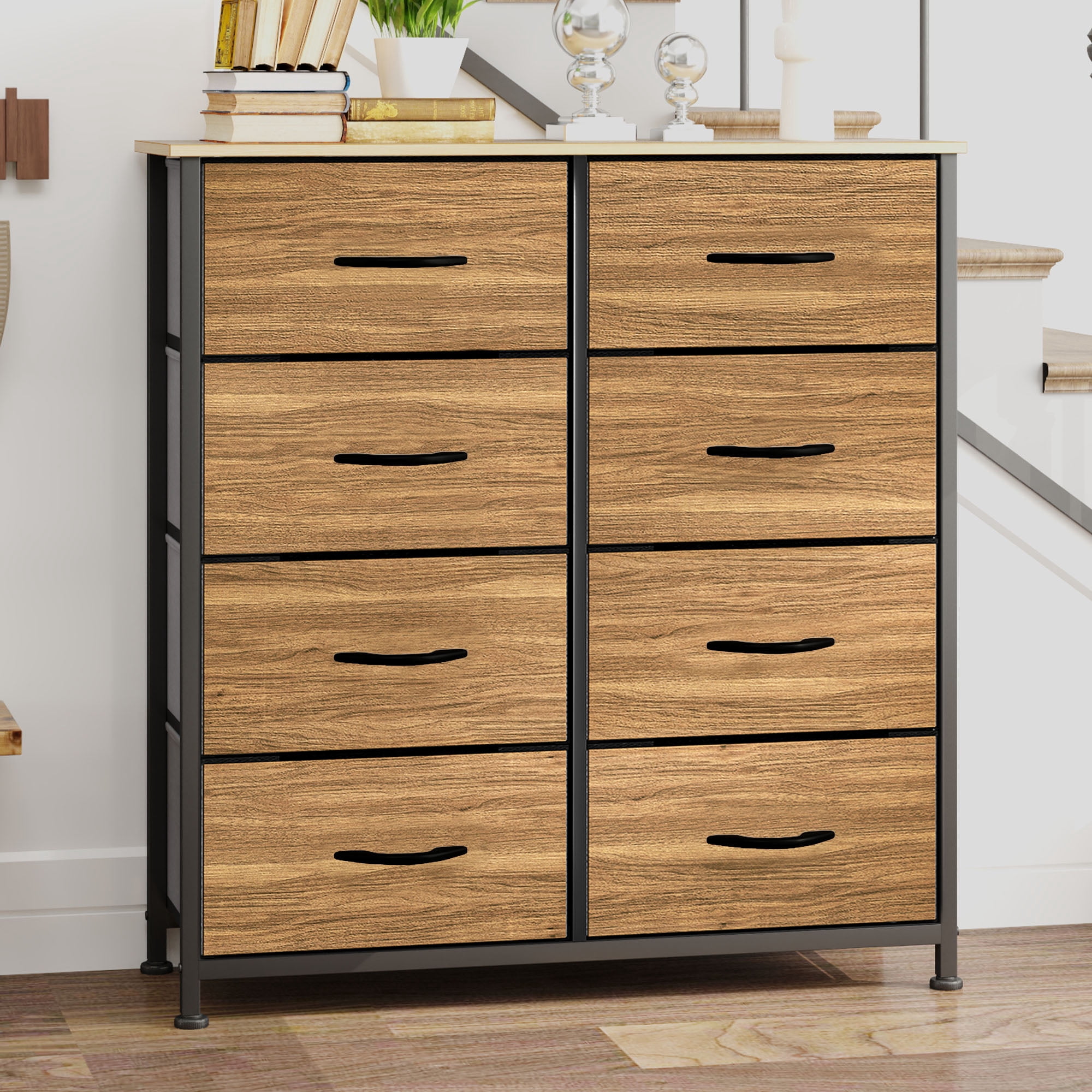 Uforic 8 Drawer Dressers for Fabric Chest of Drawers Storage Dressers for Living Room Burlywood Grain