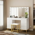 thumbnail image 1 of Uforic 8-Drawer Makeup Vanity Desk with Stool and Hollywood LED Mirror, White, 1 of 9