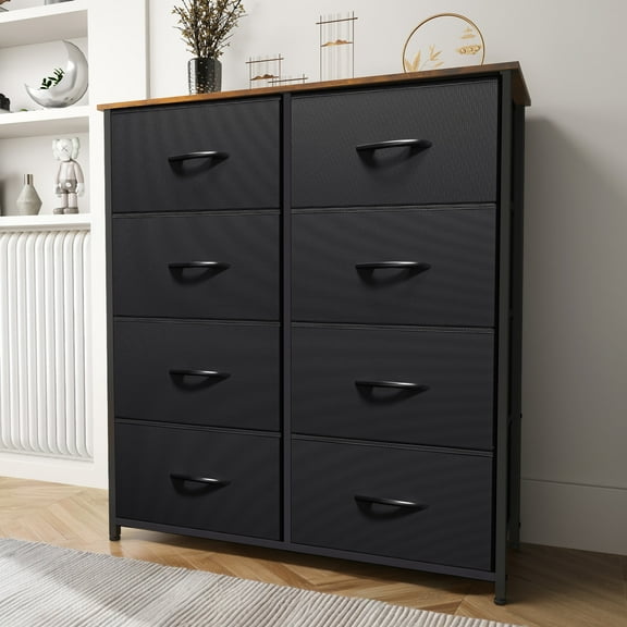 Uforic 8 Drawers Dresser Chest of Drawers for Fabric Storage Dressers for Living Room Black/Rustic Brown