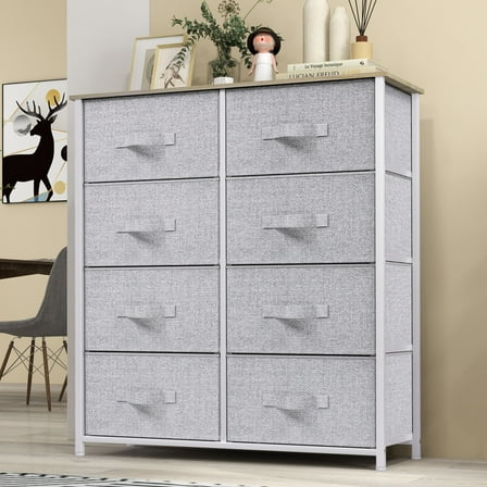 Uforic 8 Drawers Dresser Chest of Drawers for Fabric Storage Dressers for Living Room Light Gray