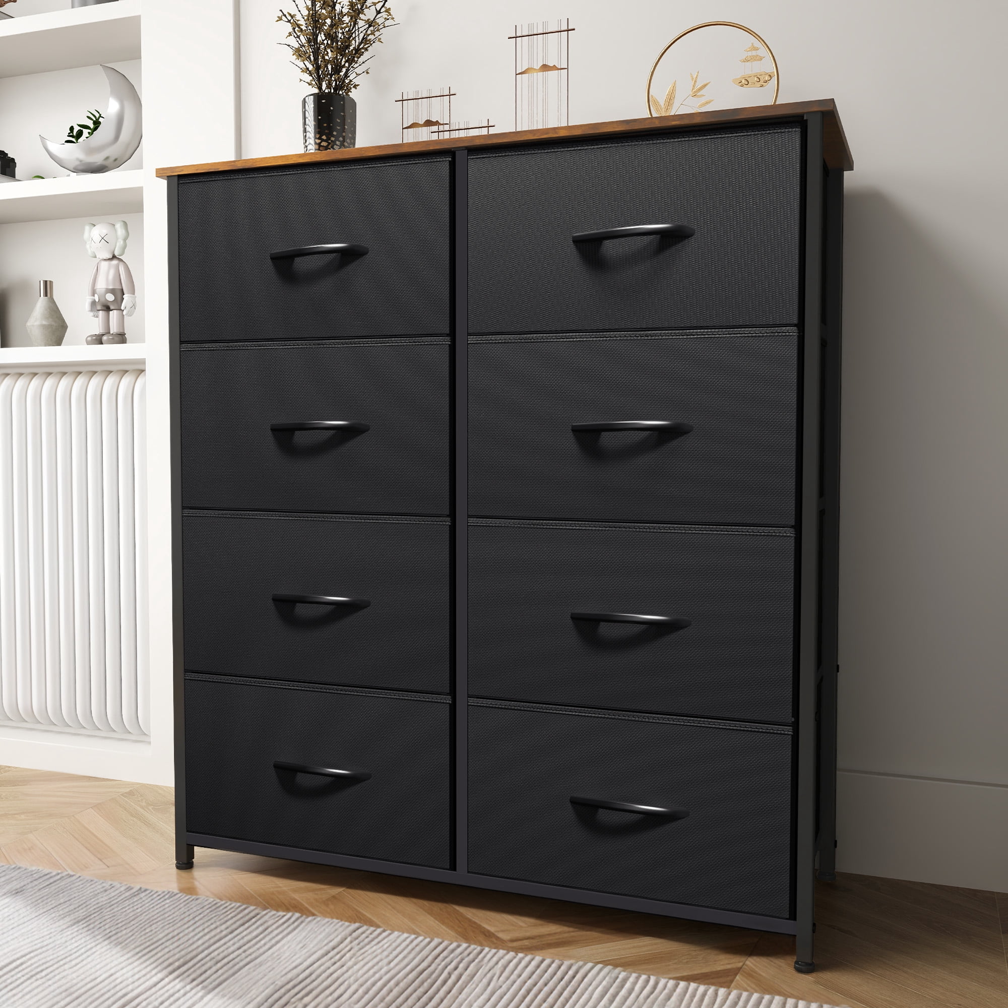 brown and black dresser Walnut And Black 6 Drawer Dresser Walnut Black Bedroom Modern Particle Board main image 0