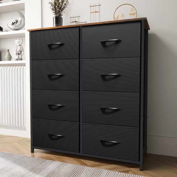 Uforic 8 Drawers Fabric Storage Dressers for Living Room, , Black/Rustic Brown