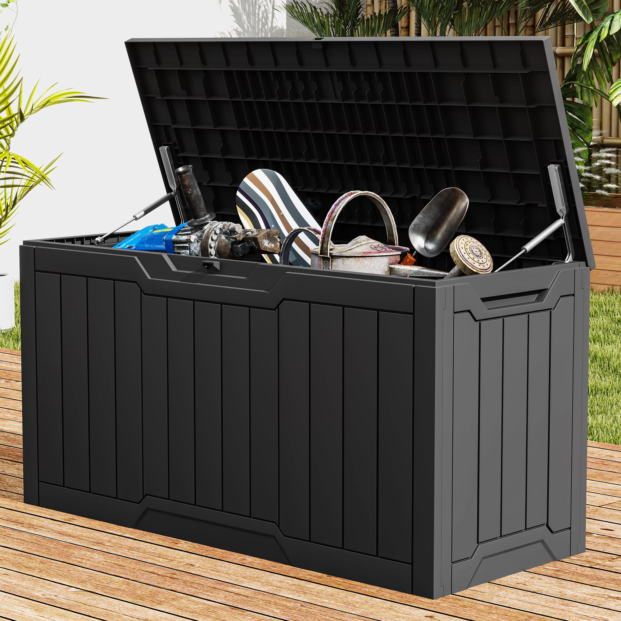 Uforic 80 Gallon Outdoor Resin Deck Box, Lockable Storage Bos for Patio & Garden, Waterproof,Black