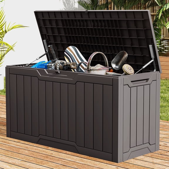 Uforic 80 Gallon Outdoor Resin Deck Box, Weather Resistant & Lockable Storage Container for Indoor Outdoor Patio, Garden, and Home Essentials,Dark Brown