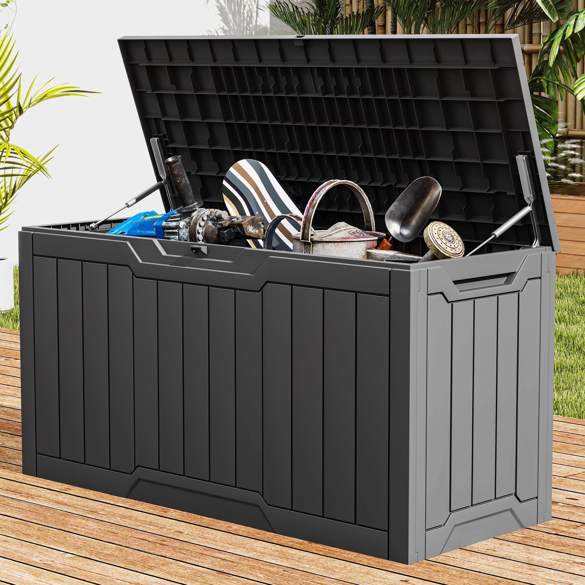 Uforic 80 Gallon Outdoor Resin Deck Box, Weather Resistant & Lockable Storage Container for Indoor Outdoor Patio, Garden, and Home Essentials,Dark Gray