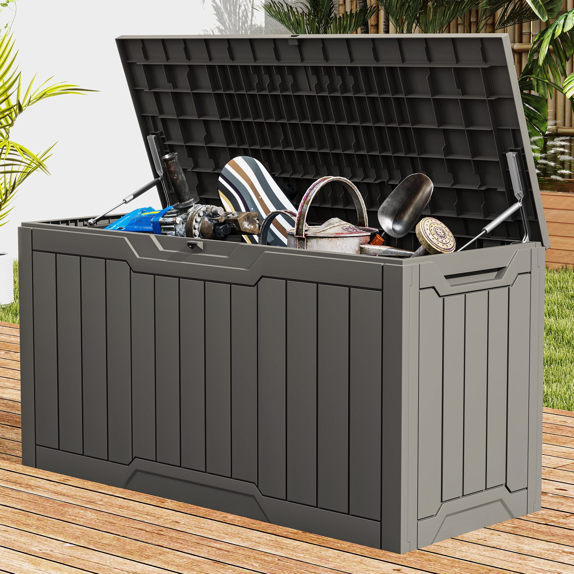 Uforic 80 Gallon Outdoor Resin Deck Box, Weather Resistant & Lockable Storage Container for Indoor Outdoor Patio, Garden, and Home Essentials,Light Brown