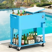 Uforic 80 Quart Patio Rolling Cooler Cart, Outdoor Portable Beverage Ice Chest  Cart, with Bottle Opener, Drain & Storage Shelf , Blue