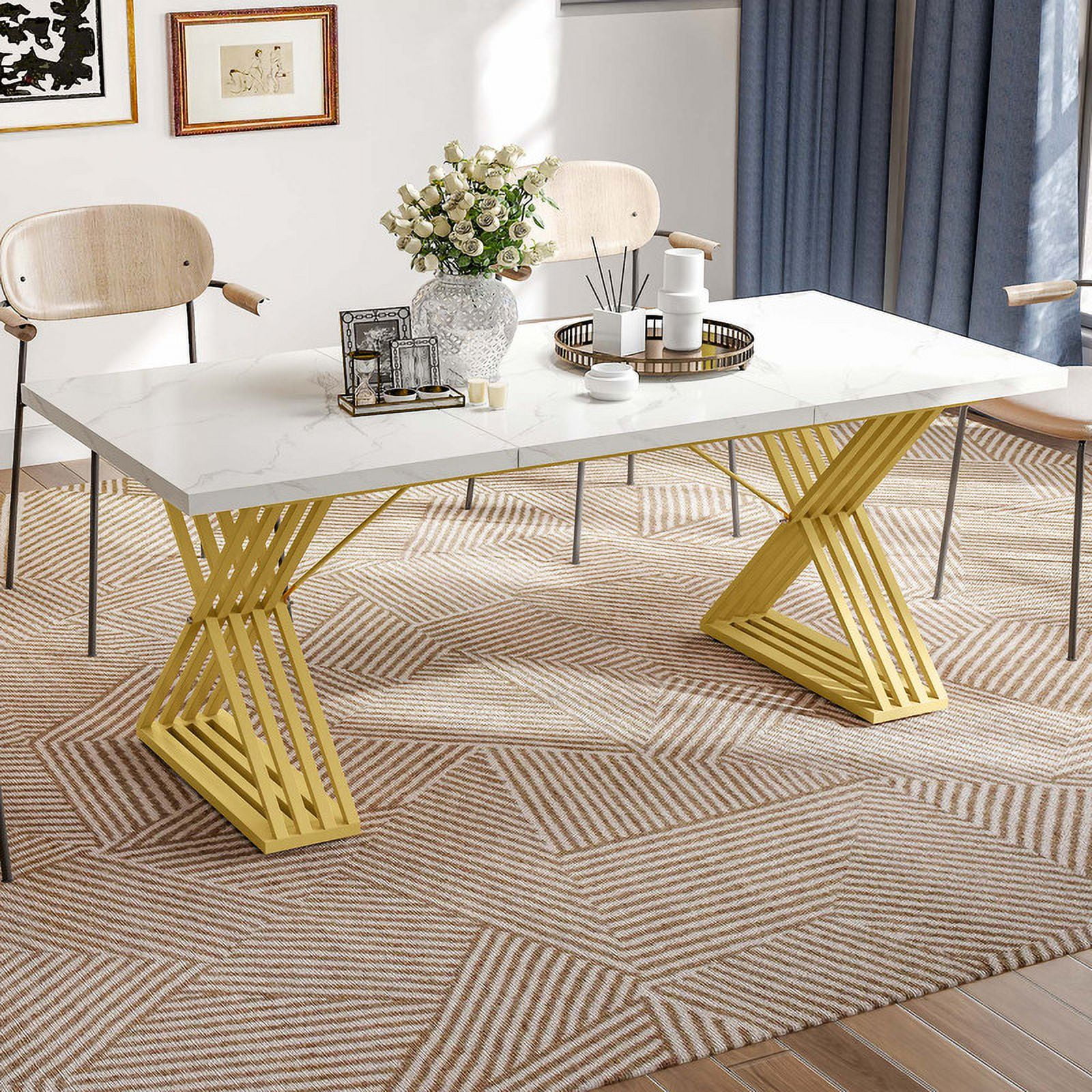 Gold metal dining table discount