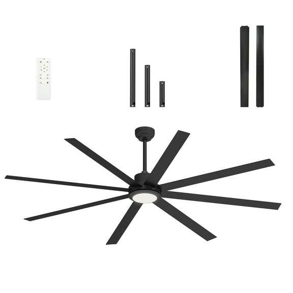 Uforic 84 Inch Modern Black Ceiling Fan with Light & Remote, 8 Blades, Quiet DC Motor, Adjustable for Large Rooms