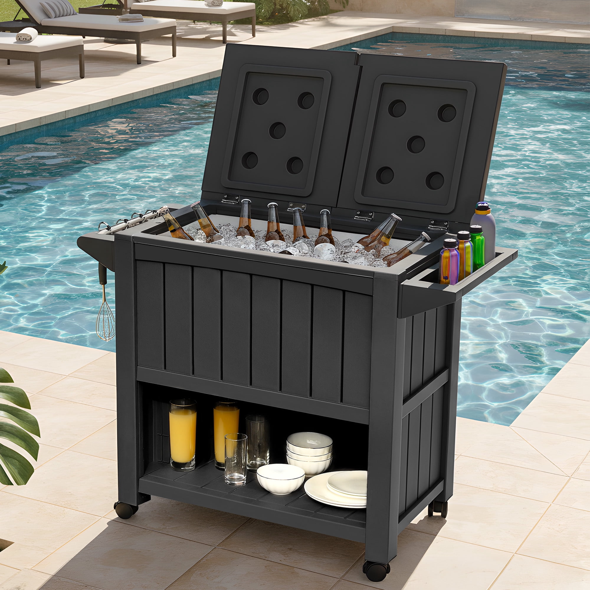 Uforic 85 Quart Rolling Cooler with Wheels, Portable Outdoor Ice Chest ...