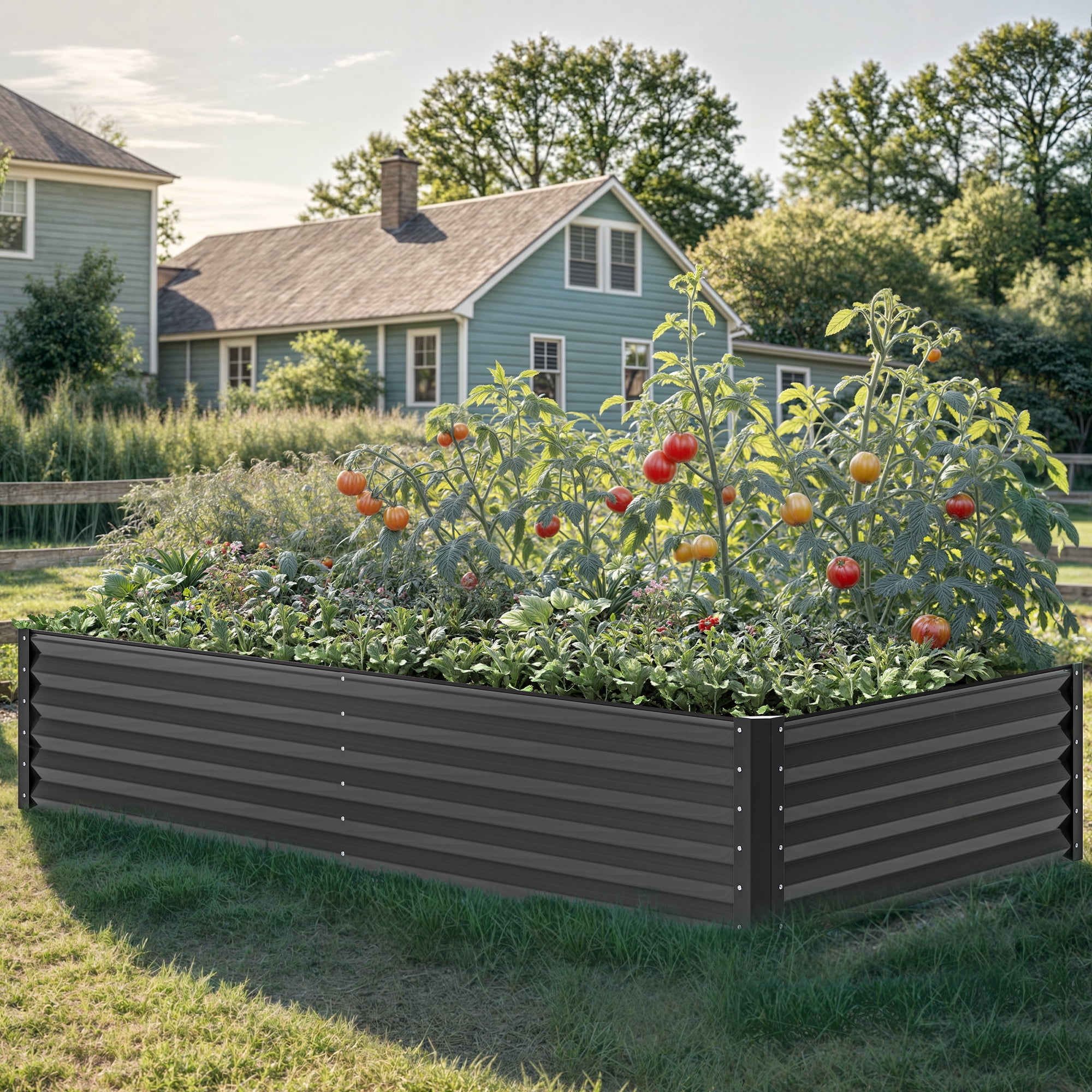 Uforic 8ftx4ftx1.5ft Large Raised Garden Bed Kit,Outdoor Galvanized Metal Patio Planter Box with Safety Rubber & Gloves, for Vegetables Flowers,Black