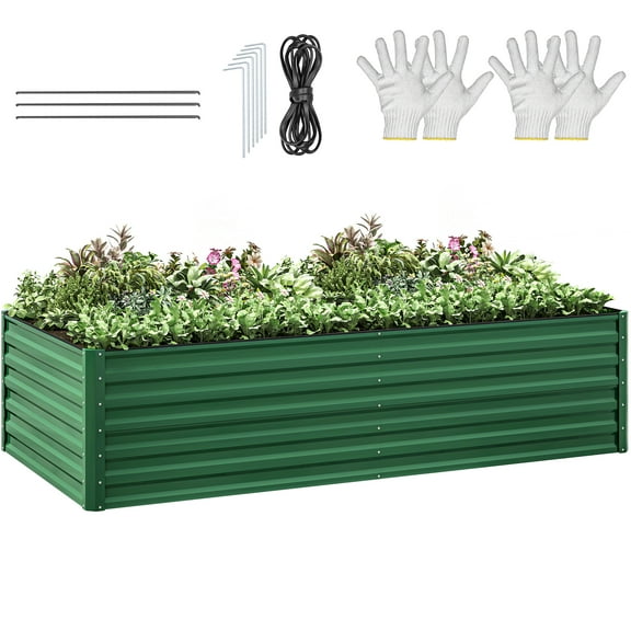 Uforic 8ftx4ftx2ft Large Raised Garden Bed Kit,Outdoor Galvanized Metal Patio Planter Box with Safety Rubber & Gloves, for Vegetables Flowers,Green