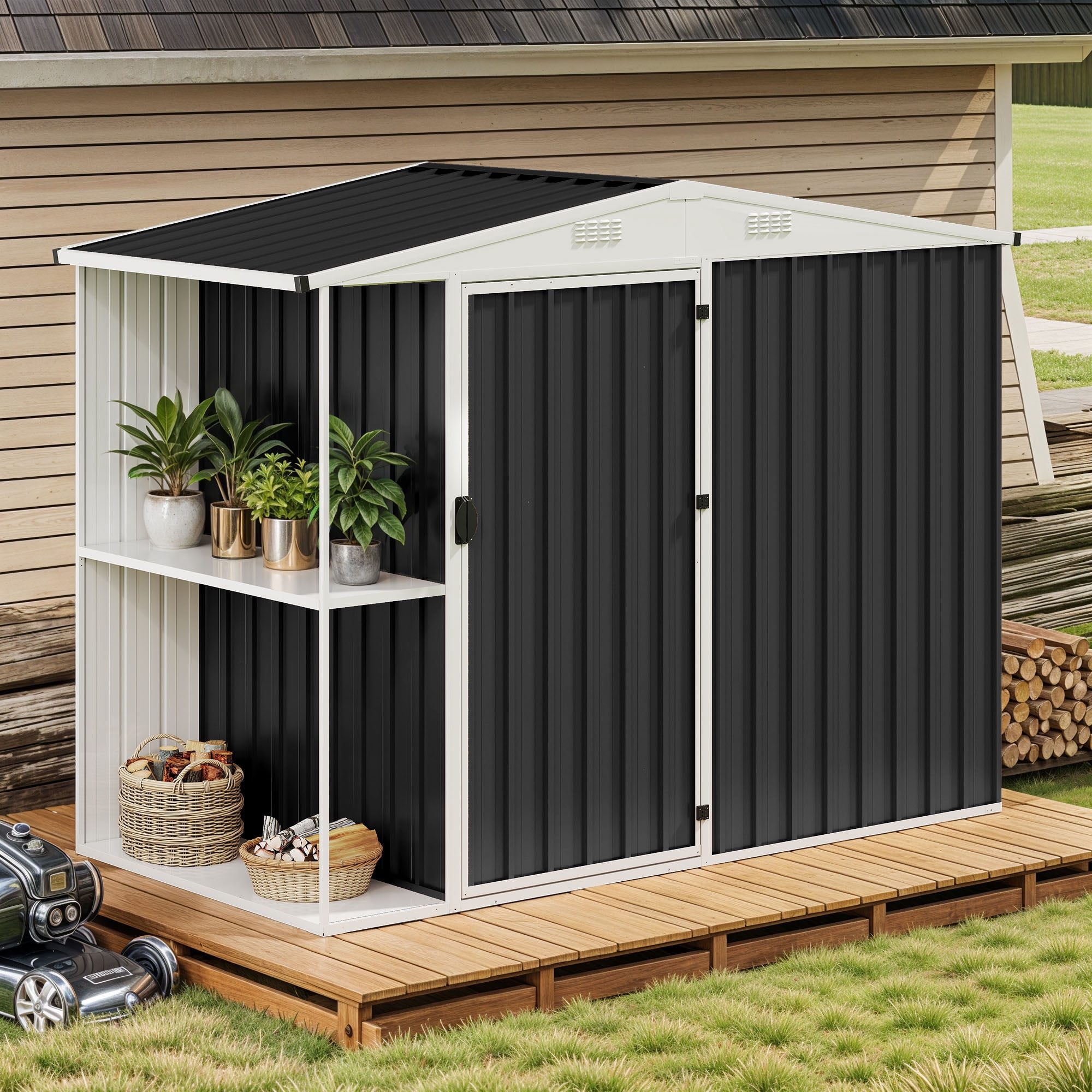 Uforic 8x4 FT Oversized Steel Storage Shed with Ventilation, Lockable Doors, and Sloped Roof for Outdoor, Dark Gray