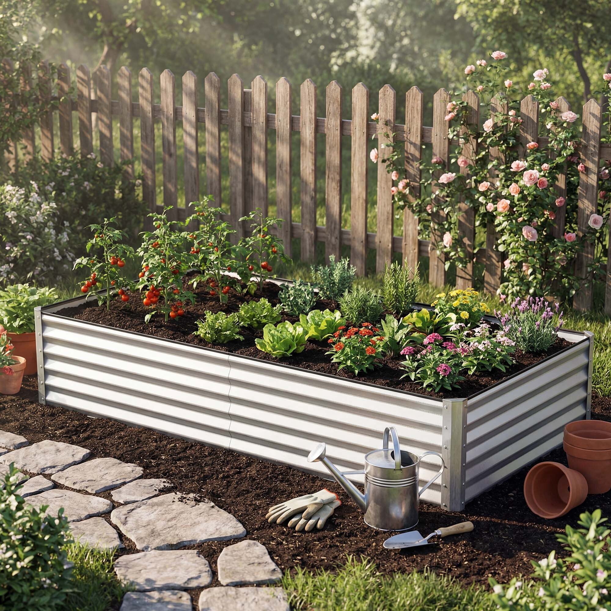 Uforic 8x4x1.5 Ft 2 Pieces Galvanized Metal Raised Garden Bed Kit with Free Gloves Silver