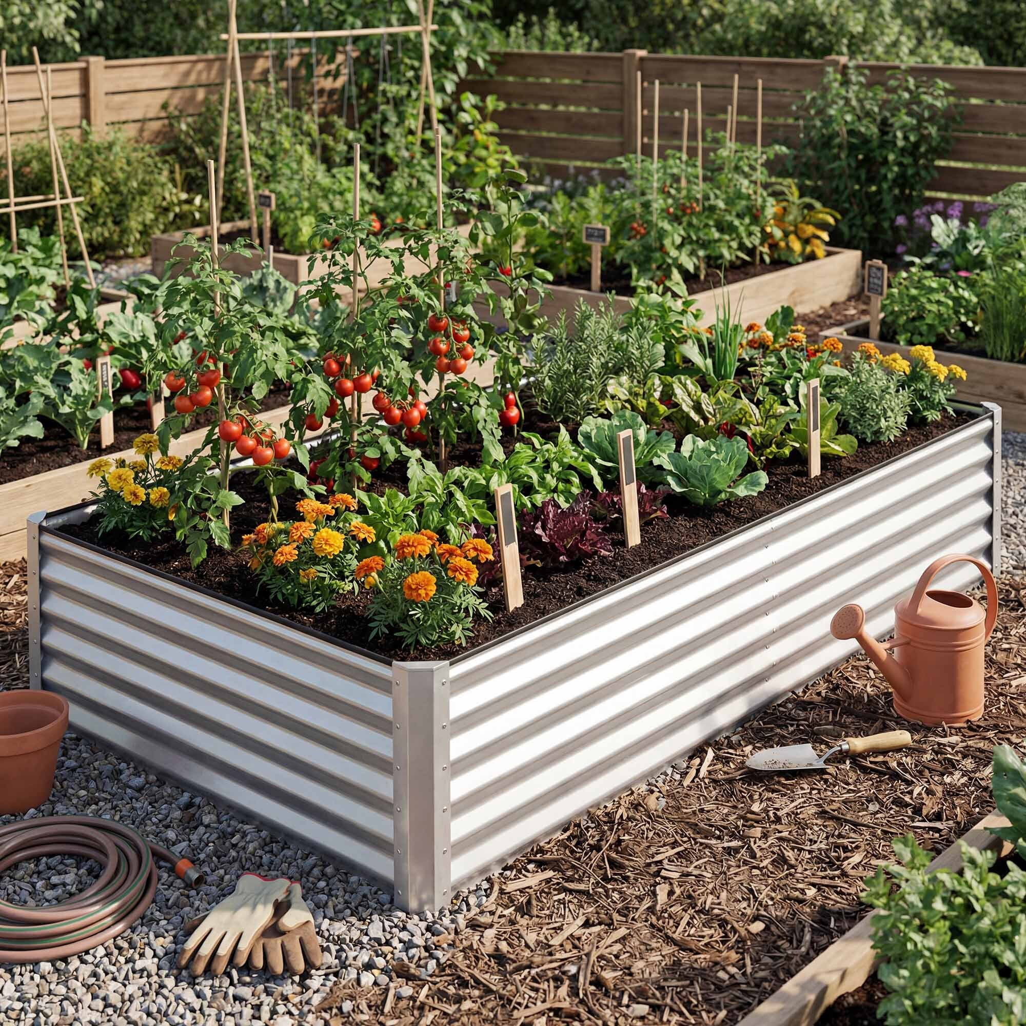 Uforic 8x4x1.5ft 2 Pack Galvanized Metal Raised Garden Bed Kit with Gloves, Ground Nails and Safety Rubber, Silver