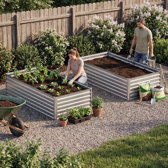 Uforic 8x4x2ft 2pcs Raised Garden Bed Kit, Galvanized Metal Planter with Gloves & Ground Nails, Silver