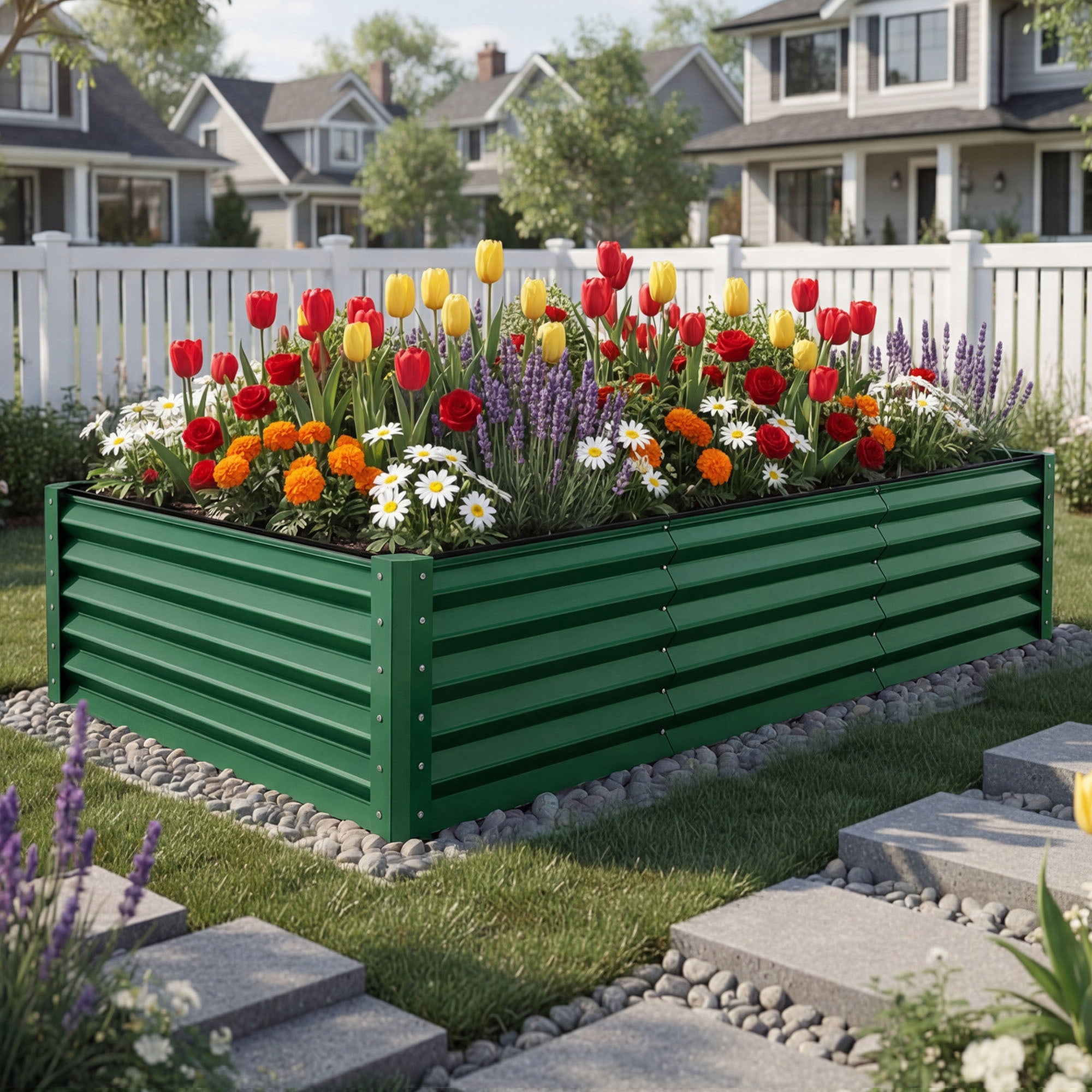 Uforic 8x4x3ft Large Galvanized Metal Raised Garden Bed Kit with Gloves, Support Rod & Safety Rubber, Outdoor Above Ground Planters for Plants Vegetables Flowers, Green