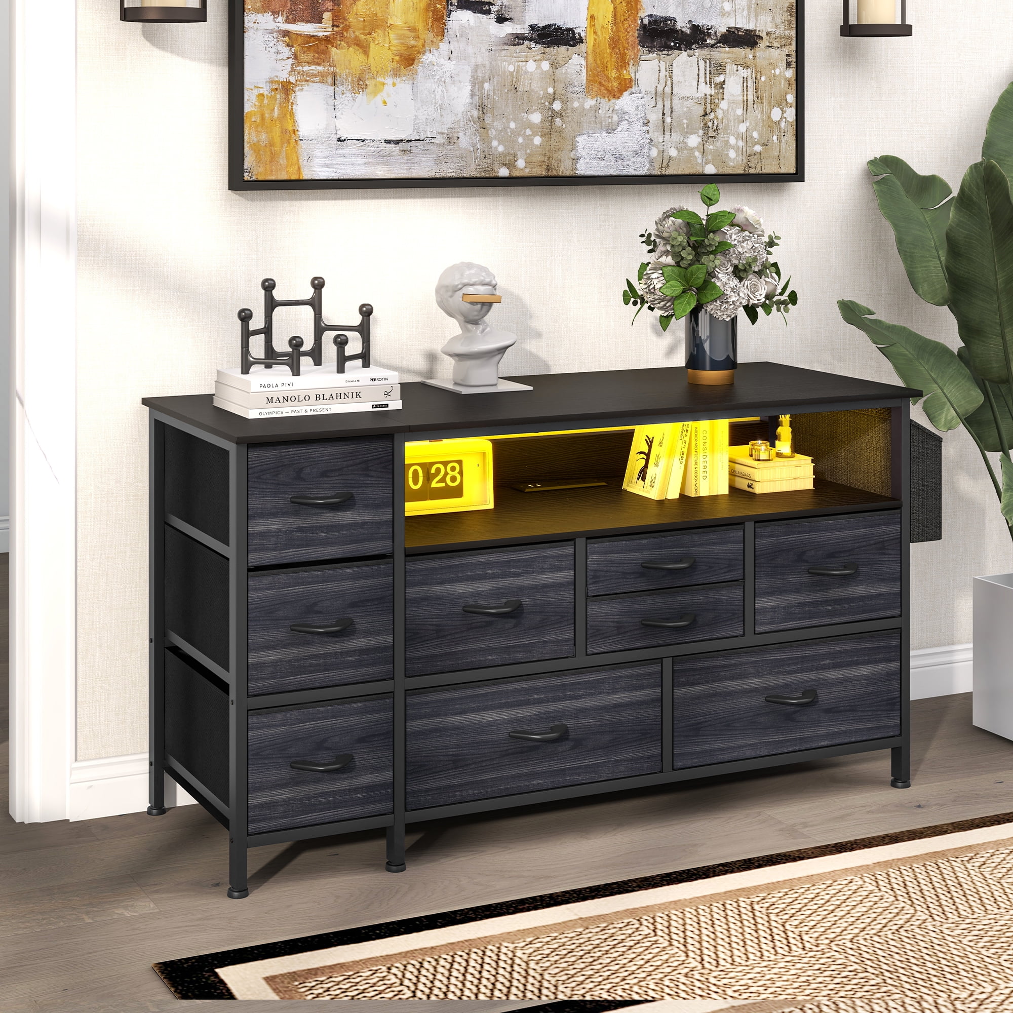 Uforic 9-Drawer Dresser for Adults, TV Stand with Power Outlet for 55'' TV, Side Pockets & Hooks