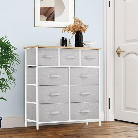 Uforic 9-Drawer Fabric Dresser with Steel Frame, Storage Tower for Bedroom, Closet & Office, Gray