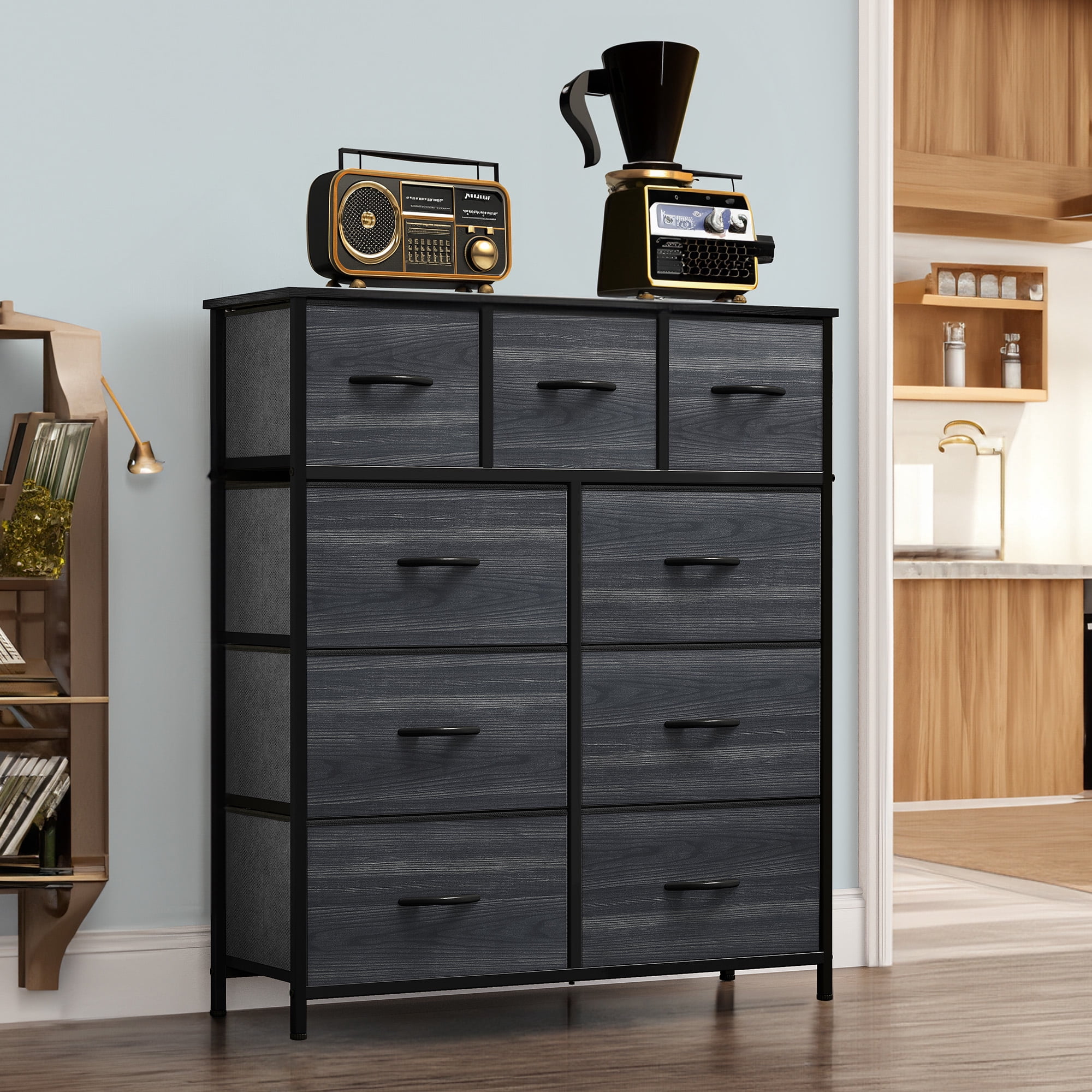 Uforic 9 Drawer Dresser Fabric with Sturdy Steel Frame & Wooden Top for Bedroom,Living Room,Hallway,and Closets