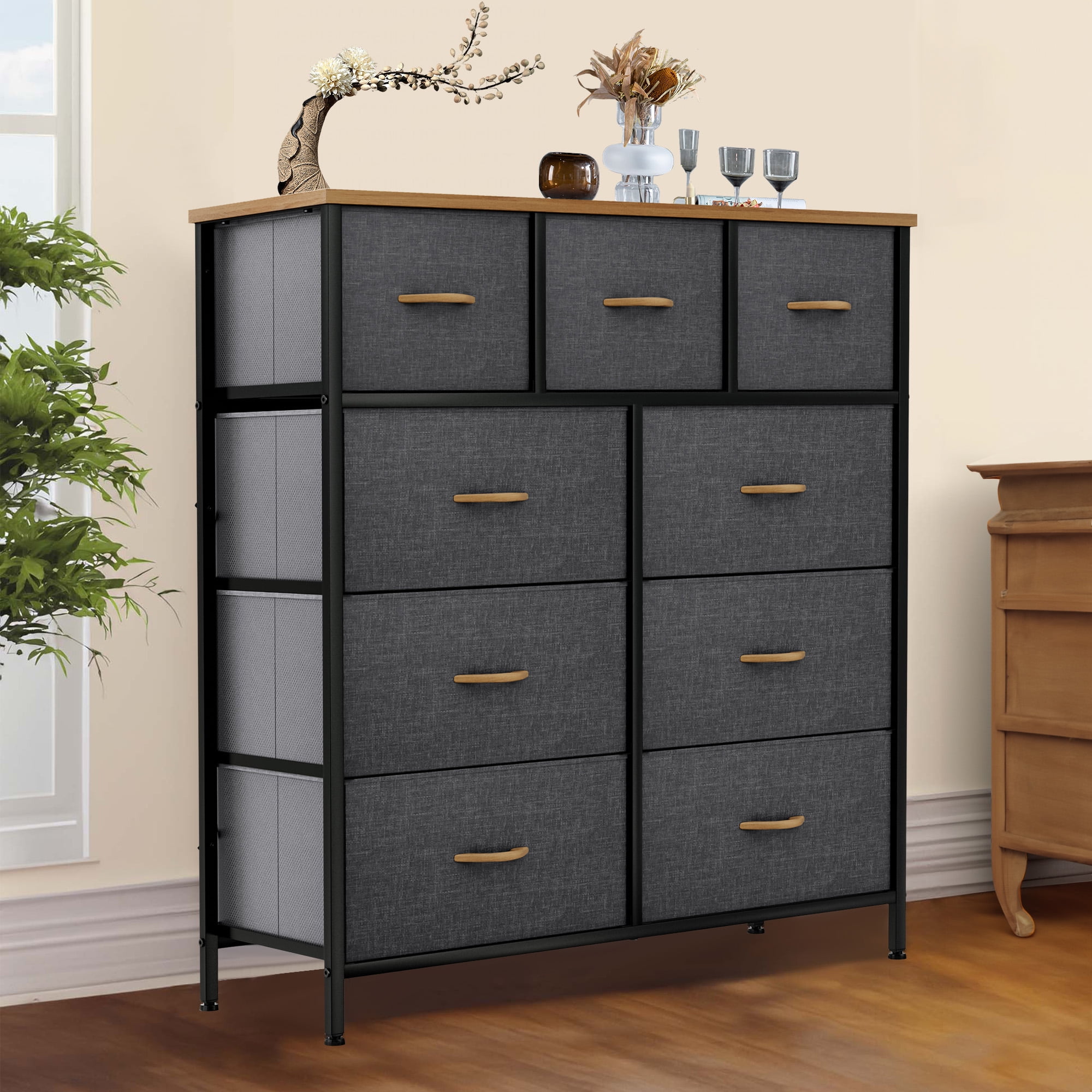Uforic 9 Drawer Fabric Storage Dresser with Steel Frame for Bedroom ...