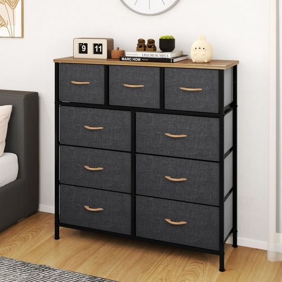 Uforic 9 Drawer Fabric Storage Dresser with Steel Frame for , Living Areas, Hallways, Closets, and Offices, Cool Gray