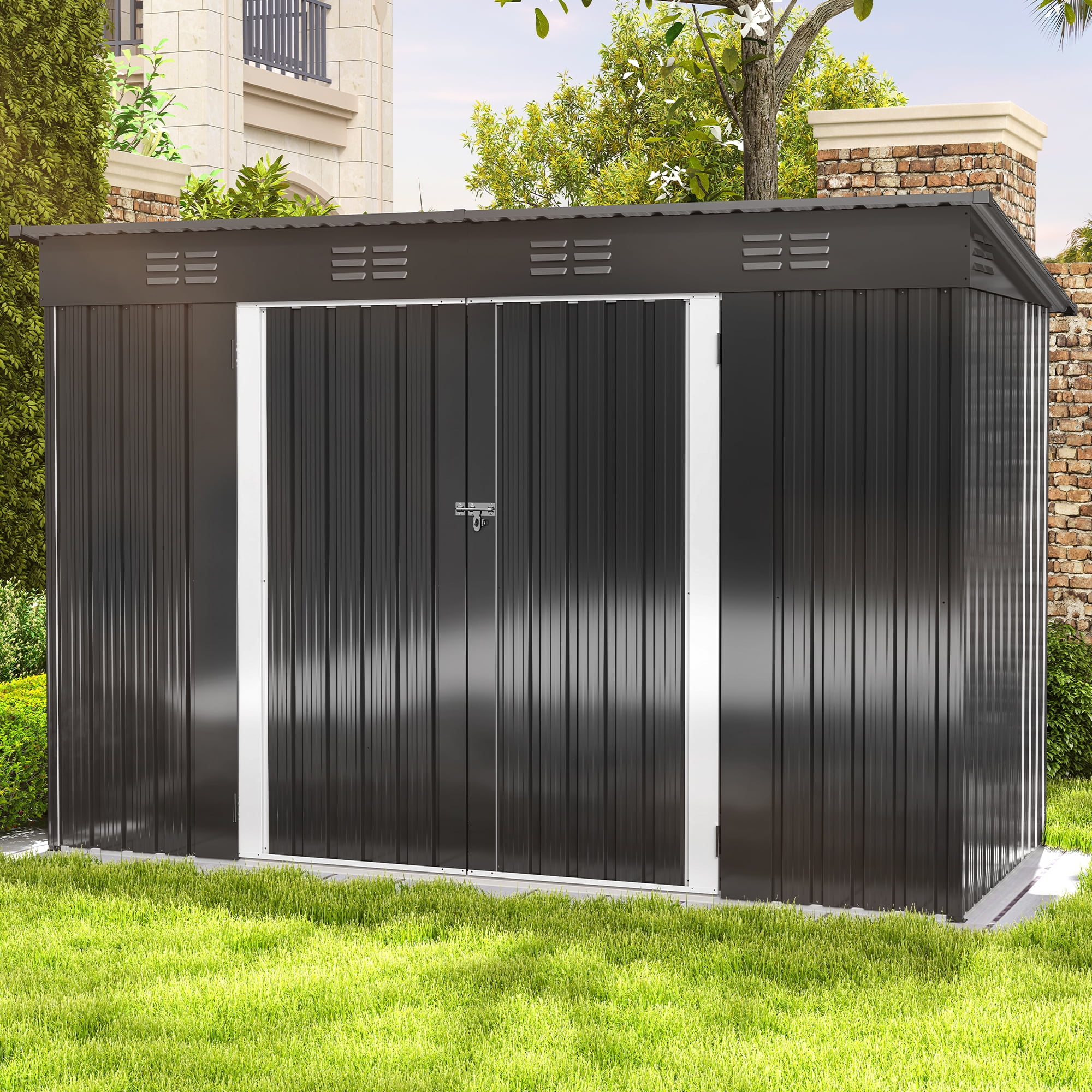 Uforic 9 x 4ft Outdoor Storage Shed with Windows,Lockable Doors
