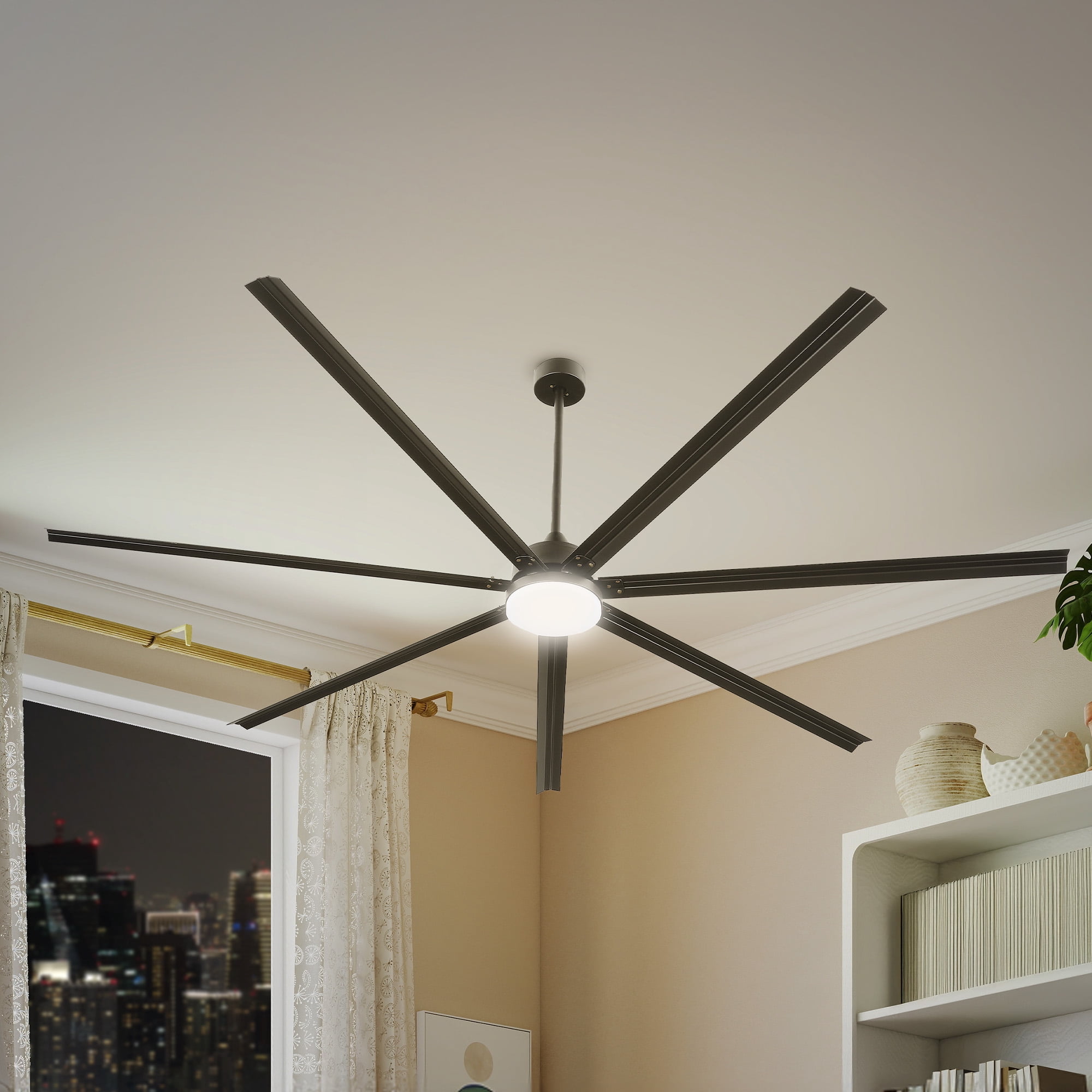 Uforic 96 inch Industrial Ceiling Fan with Lights and Remote Control – Quiet, High Airflow, Durable for Home & Commercial Use - Black