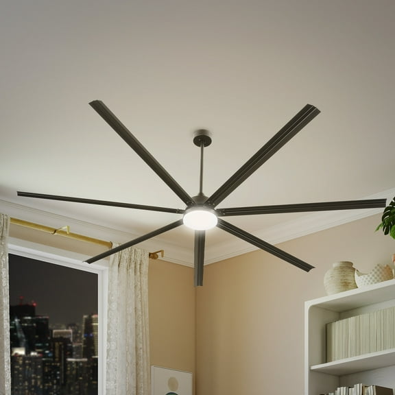 Uforic 96 inch Industrial Ceiling Fan with Lights and Remote Control – Quiet, High Airflow, Durable for Home & Commercial Use - Black