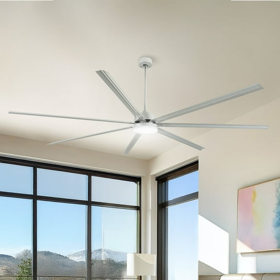 Uforic 96 inch Industrial Ceiling Fan with Lights and Remote Control – Quiet, High Airflow, Durable for Home & Commercial Use - Nickel