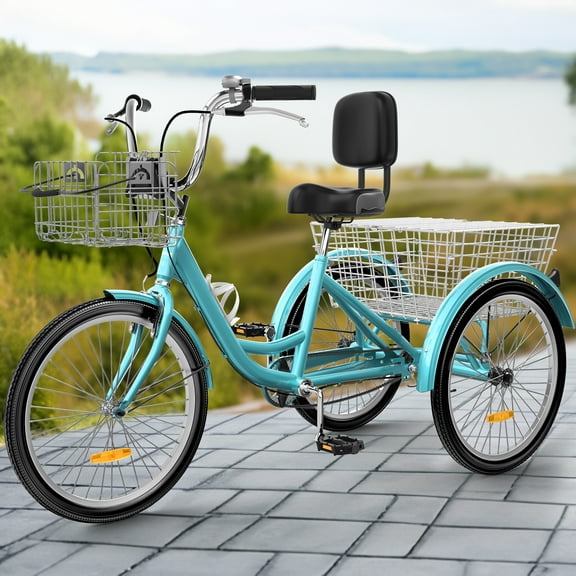 Uforic Adult Tricycle, 24 & 26 Inch Single-Speed 3-Wheel Bike with Removable Baskets, Ideal for Seniors, Shopping, and Outdoor Activities