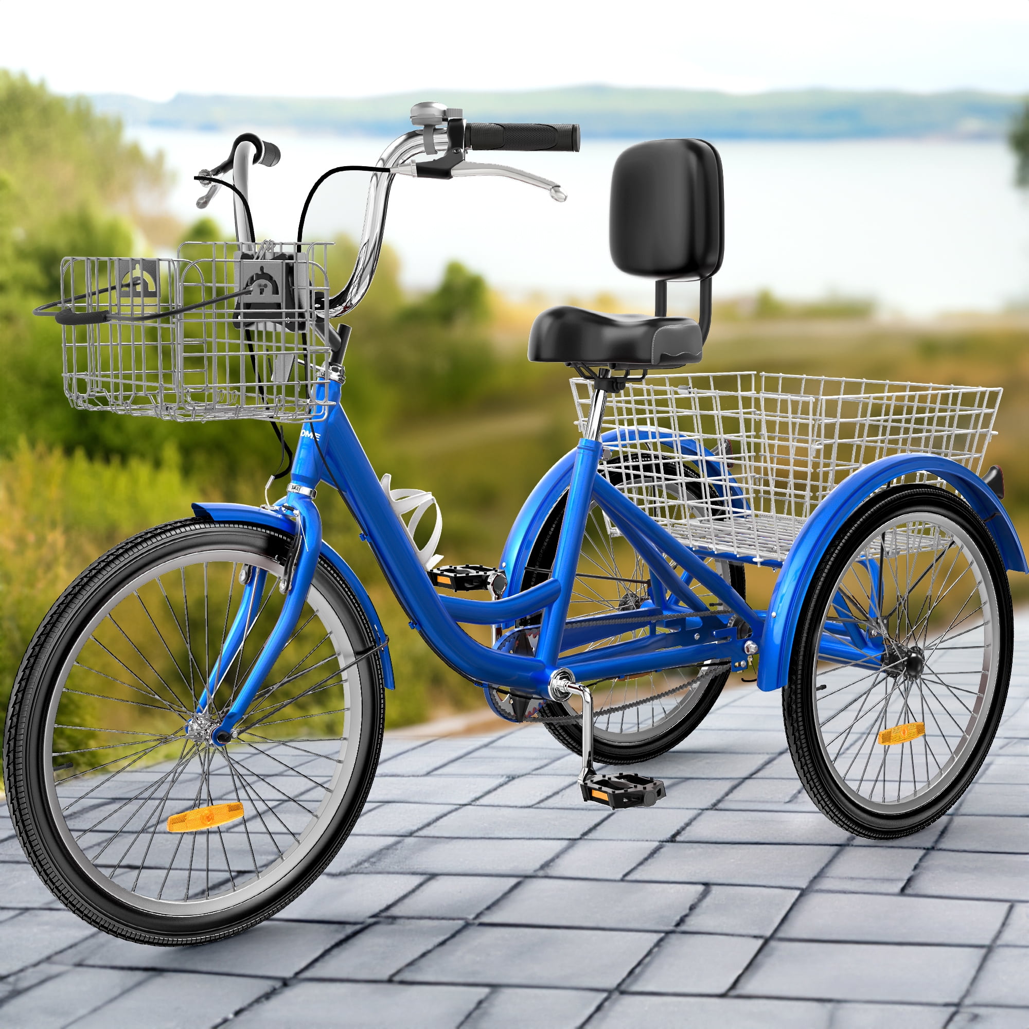 Uforic 24'' 1 Speed 3 Wheel Adult Bikes with Removable Baskets for