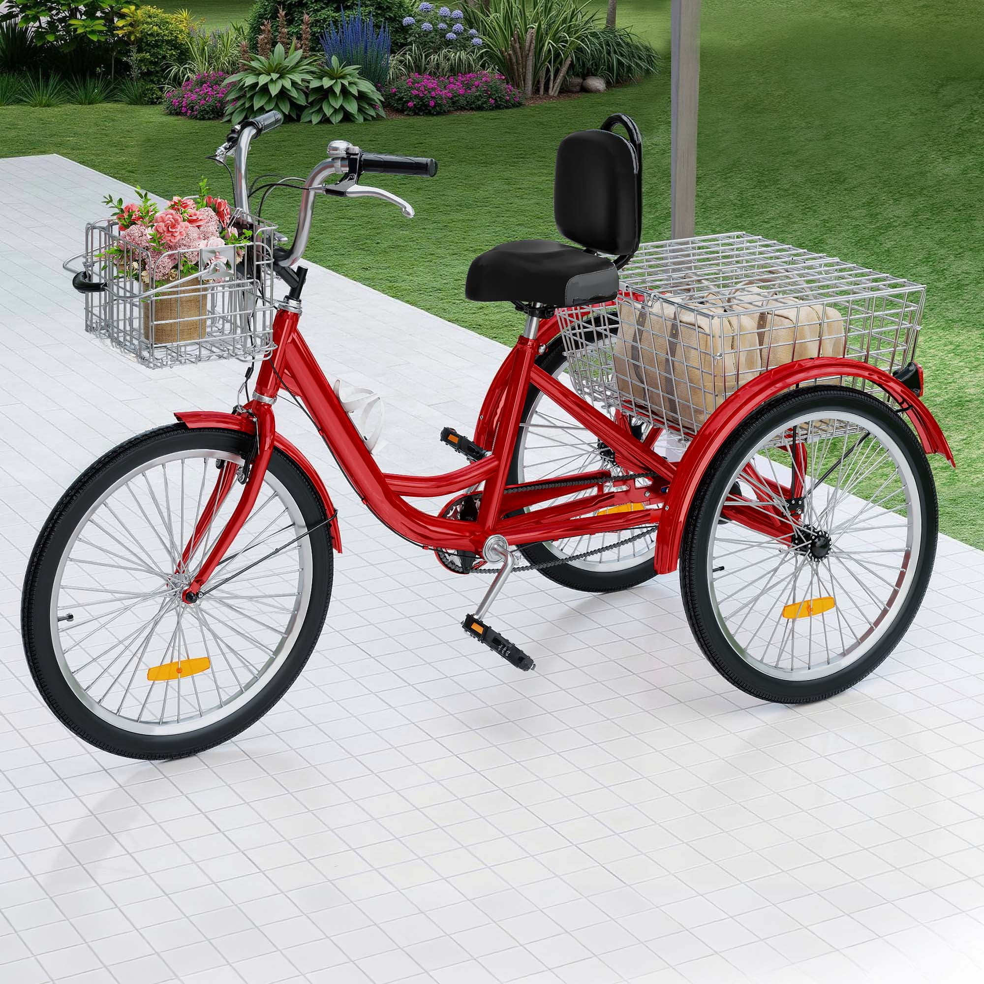 Uforic Adult Tricycle 24 Inch Single Speed Cruiser Trike with Seat Backrest