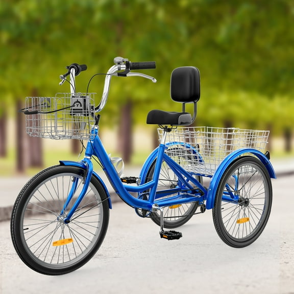 Uforic Adult Tricycle, 26 Inch 3 Wheel Bikes, 7 Speed Trike Bike with Shimano Shifting for Adults with Removable Baskets, Cruiser Bike for Seniors Women Men Shopping Picnic Outdoor Sports, Blue
