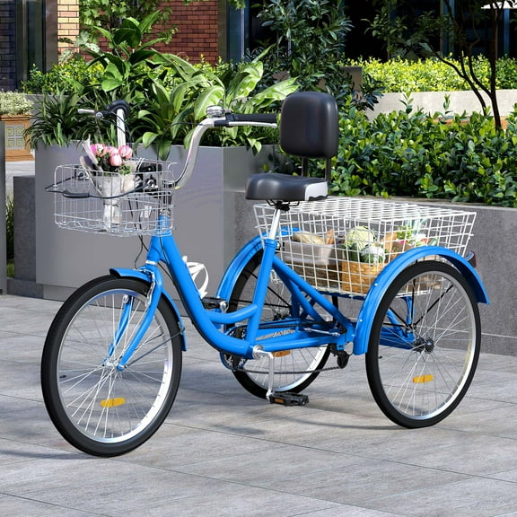 Uforic Adult Tricycle, 26 Inch 7 Speed Three Wheel Bike, Cruiser Trike with Large Seat Backrest for Men Senior Women, Blue