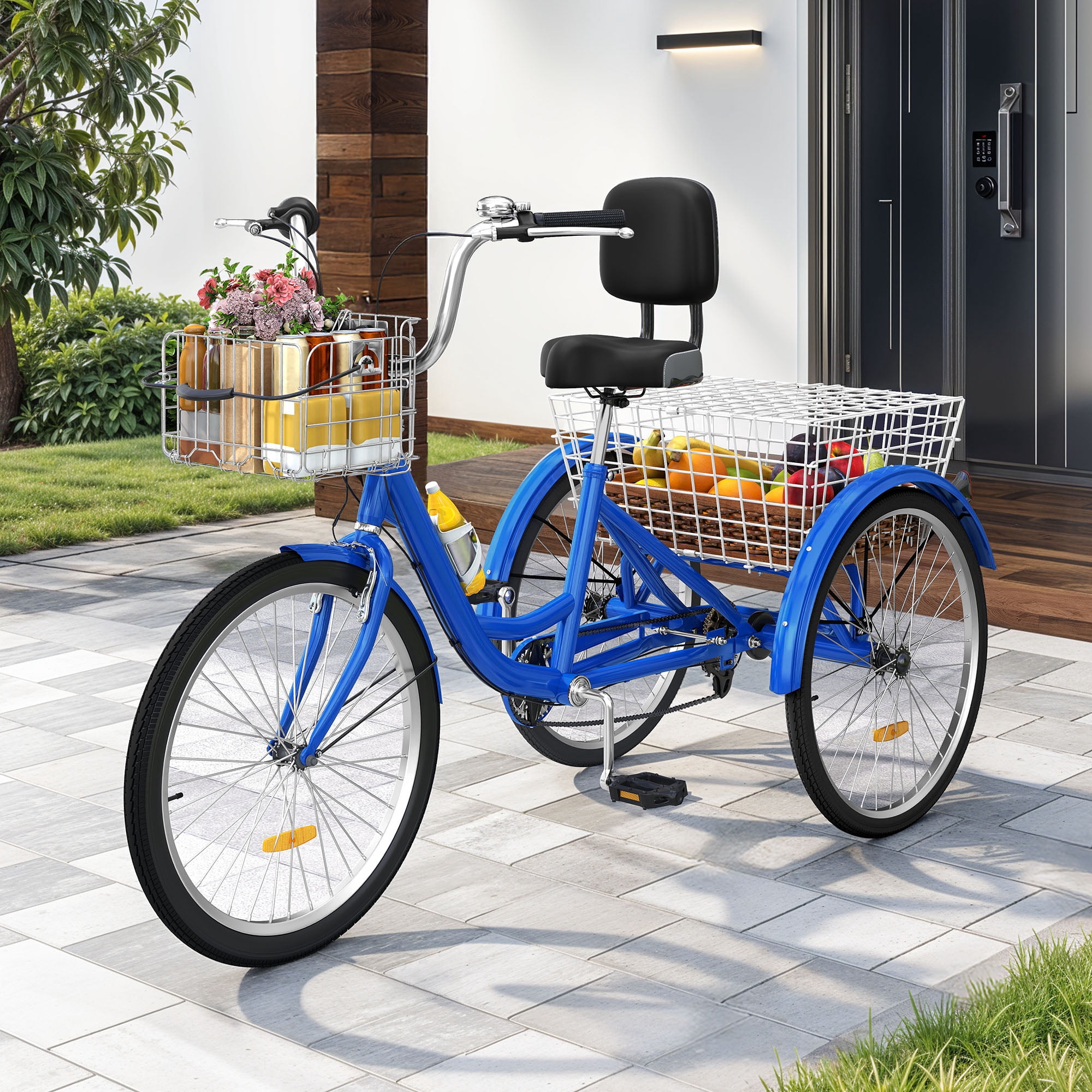 Uforic Sturdy Tricycle Three Wheel Bike Outdoor Adult Blue (One Piece)