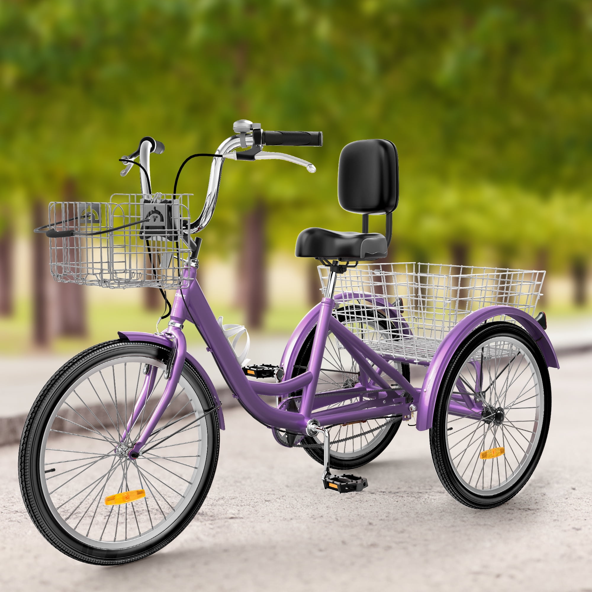 Uforic 24 Inch 1 Speed 3 Wheel Adult Bikes with Removable Baskets
