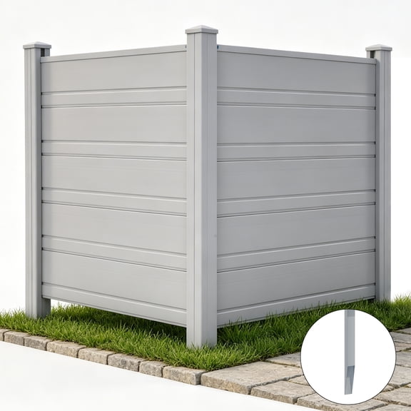 Uforic Air Conditioner Privacy Screen Fence, 44"W x 44"H 2 Panels Vinyl Outdoor Pool Equipment Trash Can Enclosure with Metal Stakes, Light Gray