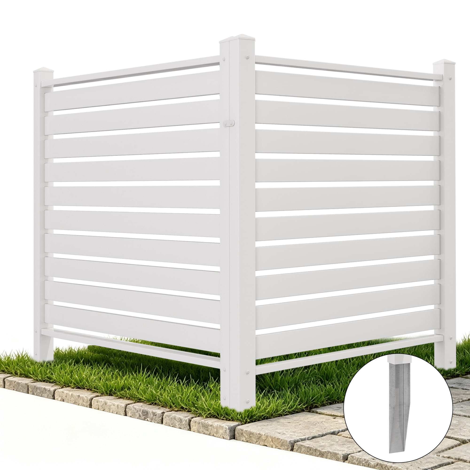 Uforic Air Conditioner Privacy Screen Fence, 44"W x 44"H 2 Panels Vinyl Outdoor Pool Equipment Trash Can Enclosure with Metal Stakes, White